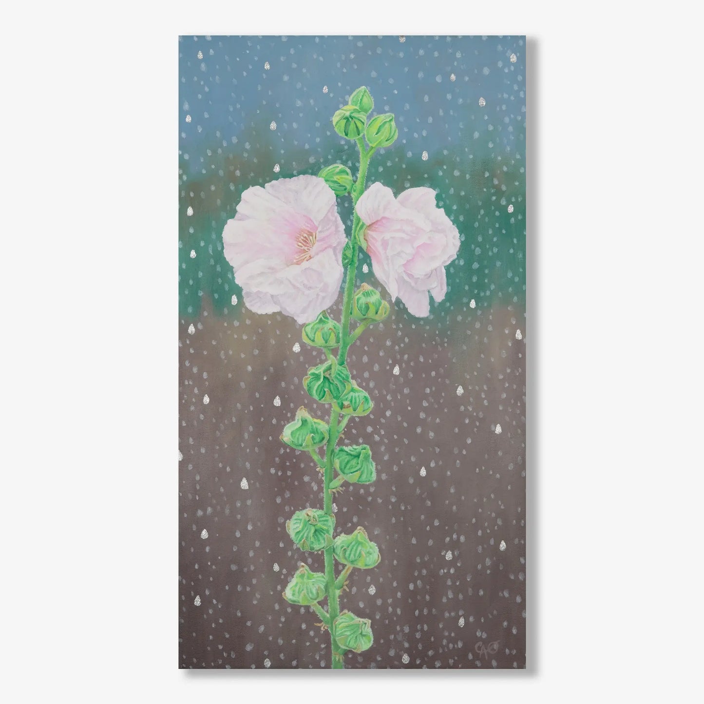 Hollyhock Triptych 34x18"