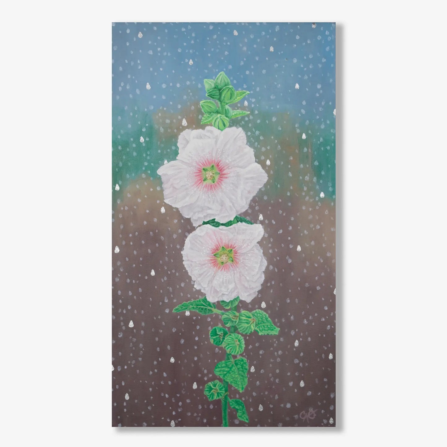 Hollyhock Triptych 34x18"