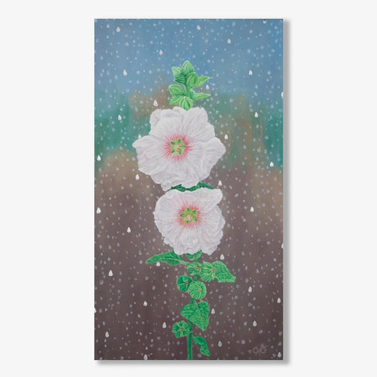 Hollyhock Triptych 34x18"