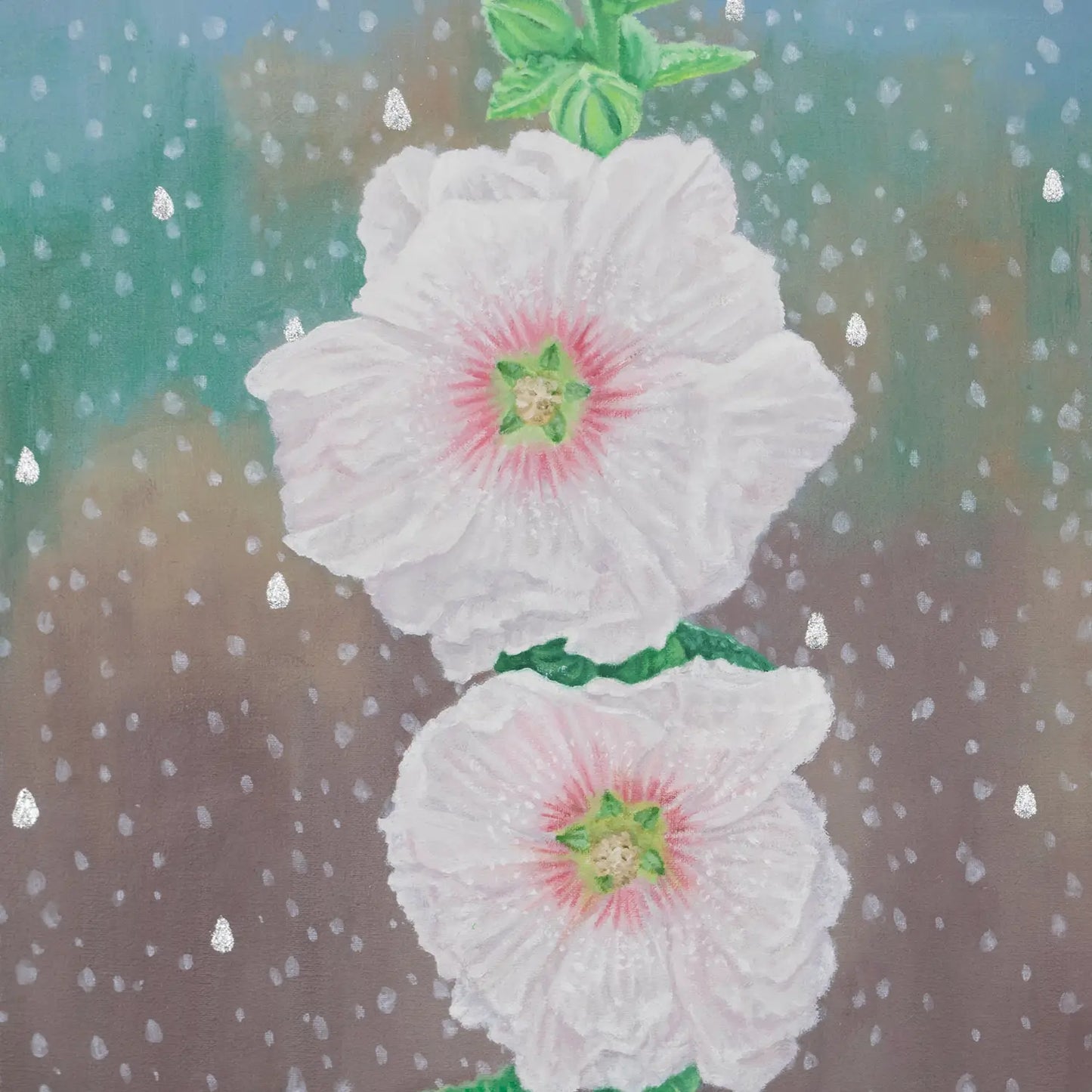 Hollyhock Halo White Alcea Rosea 18x10"