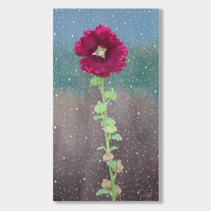 Hollyhock Triptych 34x18"
