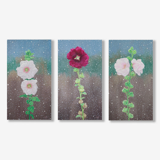 Hollyhock Triptych 34x18"